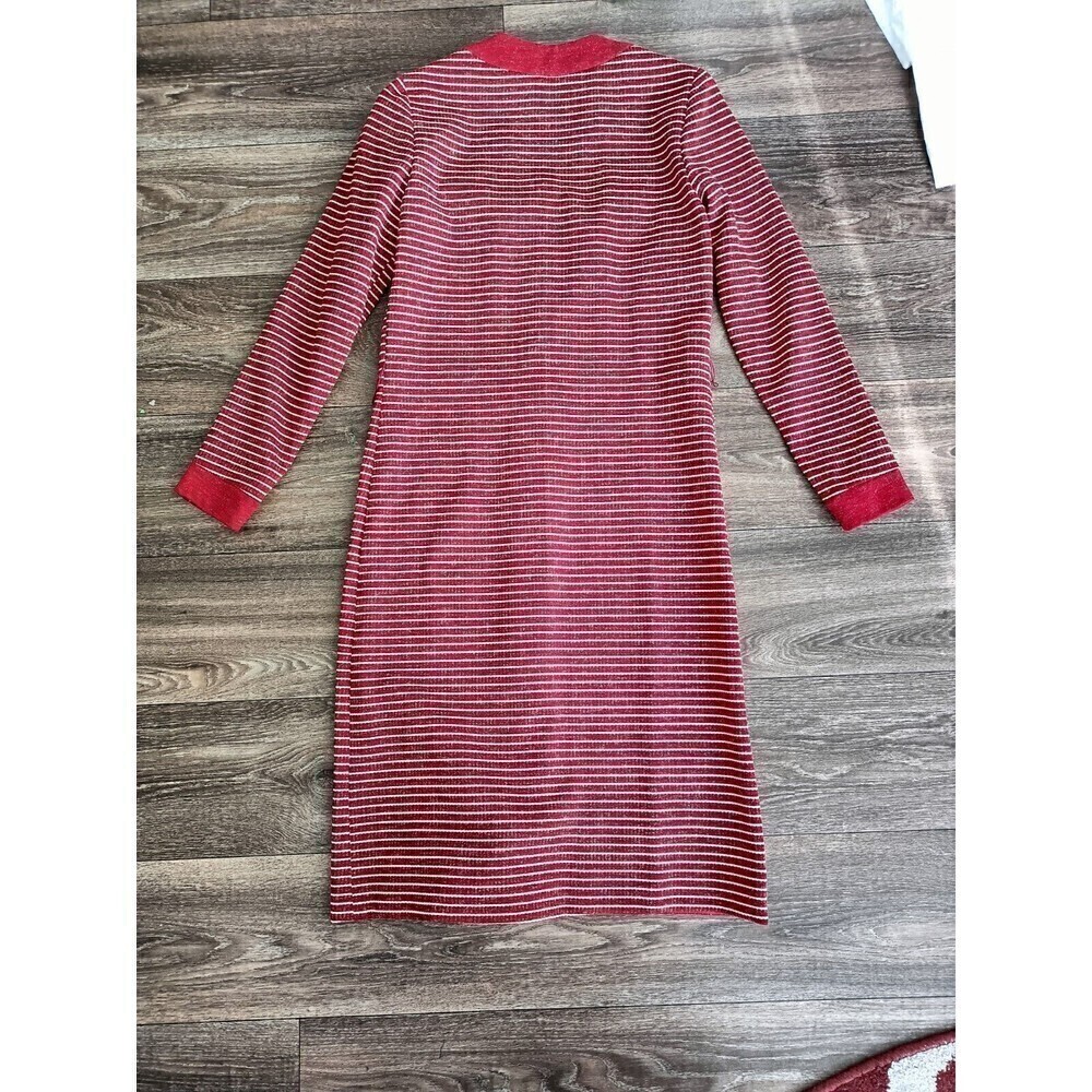 Julie Miller Dress Women's Size 10 Red White Striped Midi Length Pockets Vintage - Picture 9 of 10